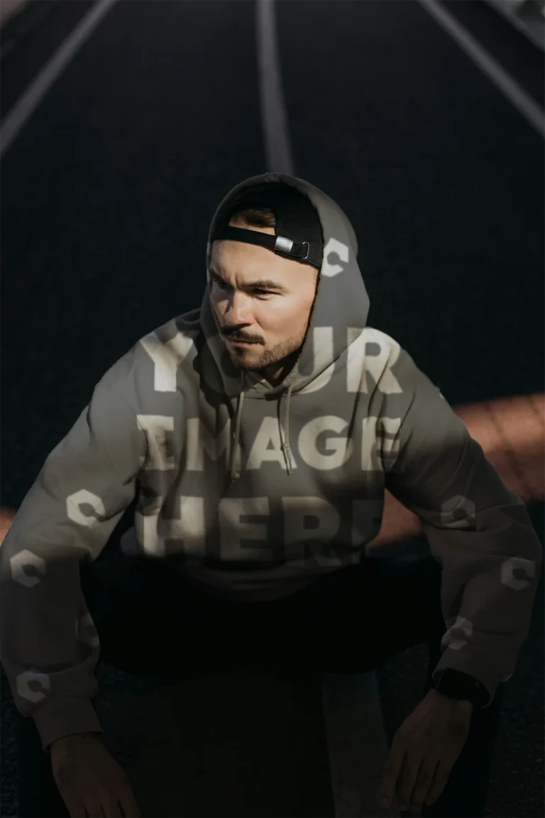 Man Wearing Gray Hoodie Mockup Front View Template