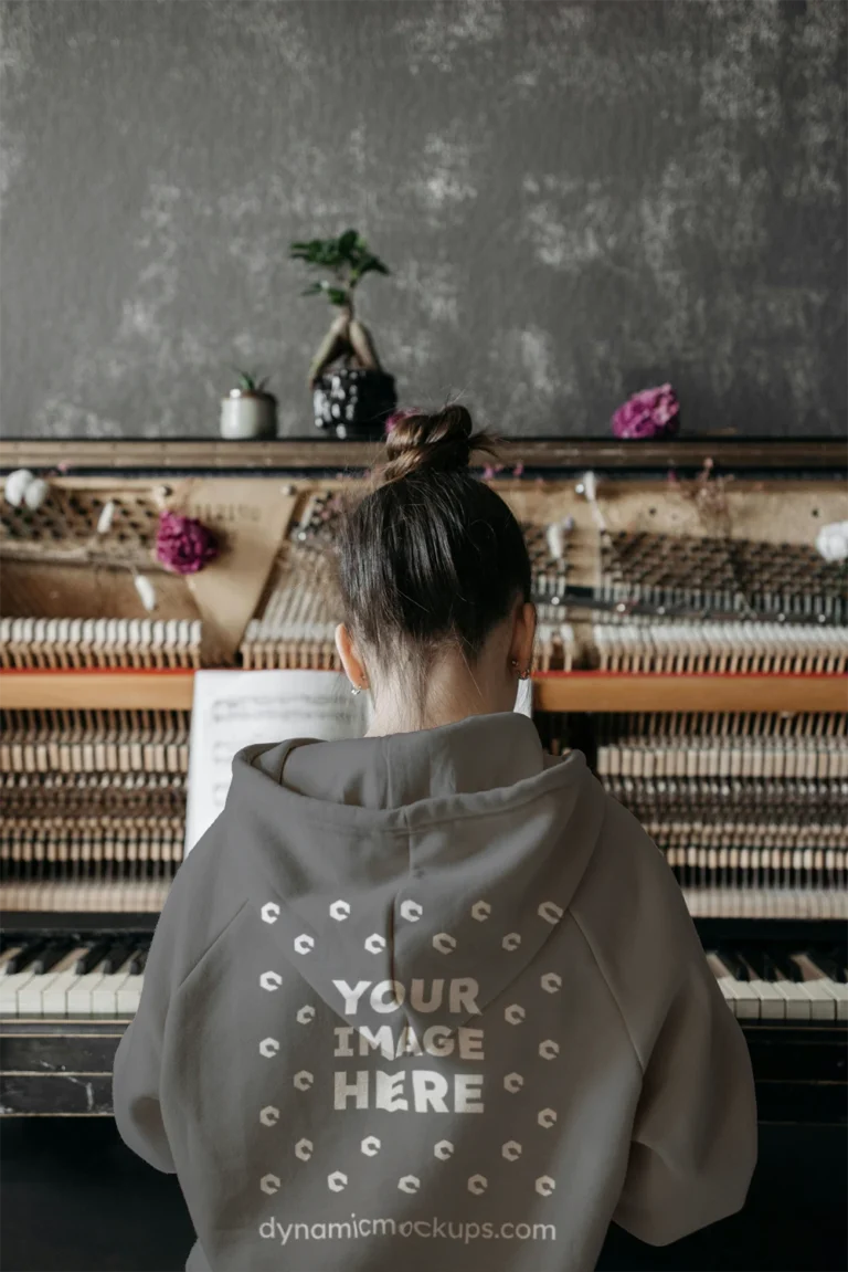 Man Wearing Gray Hoodie Mockup Back View Template