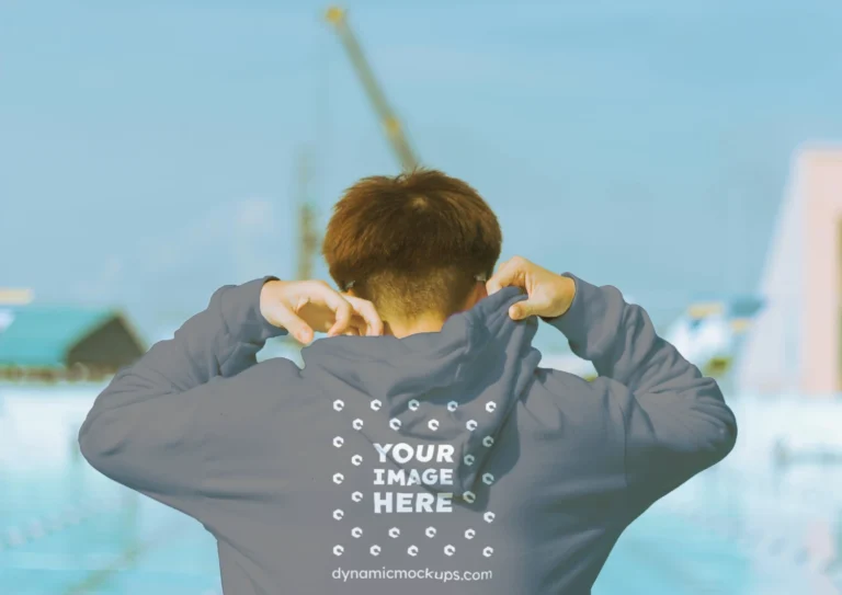 Man Wearing Gray Hoodie Mockup Back View Template