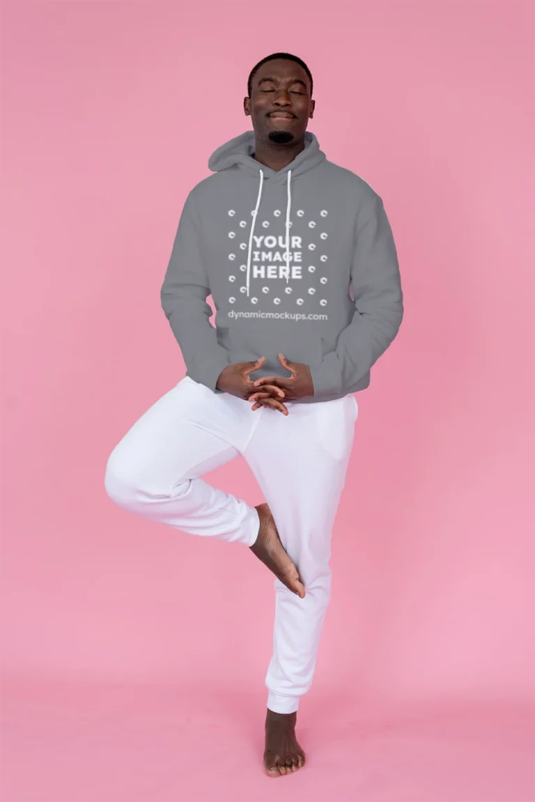 Man Wearing Gray Hoodie Mockup Front View Template