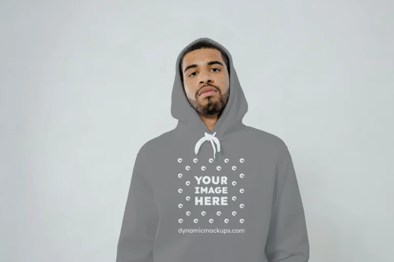 Man Wearing Gray Hoodie Mockup Front View Template