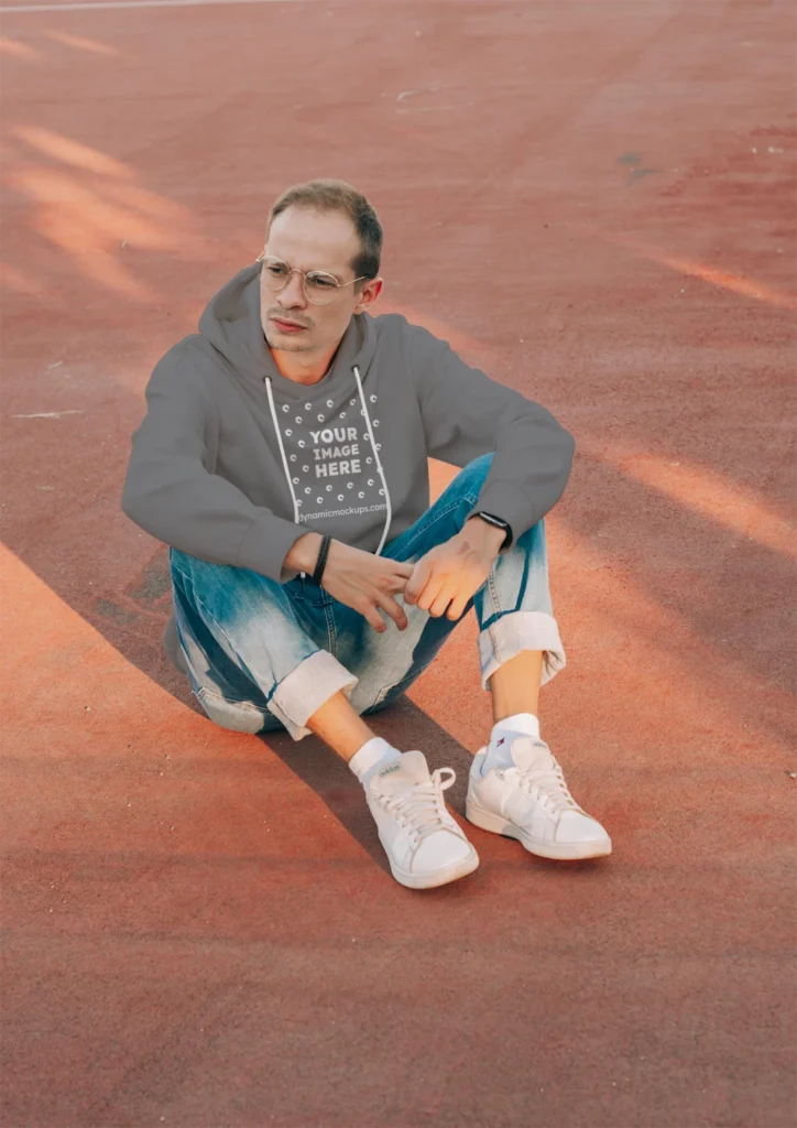 Man Wearing Gray Hoodie Mockup Front View Template