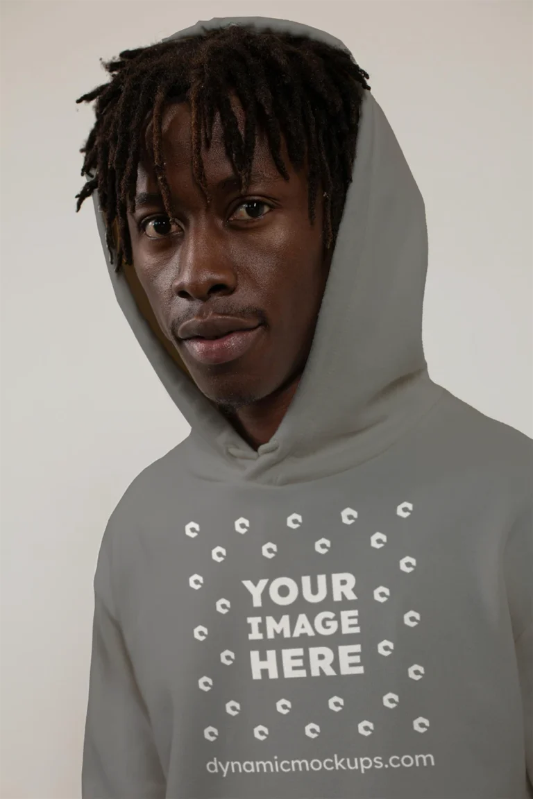 Man Wearing Gray Hoodie Mockup Front View Template