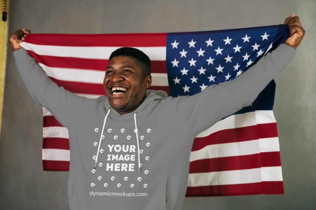 Man Wearing Gray Hoodie Mockup Front View Template