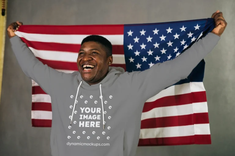 Man Wearing Gray Hoodie Mockup Front View Template