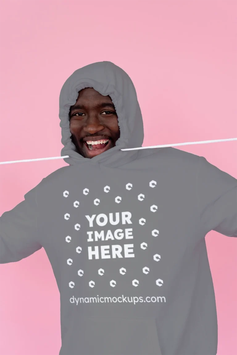 Man Wearing Gray Hoodie Mockup Front View Template