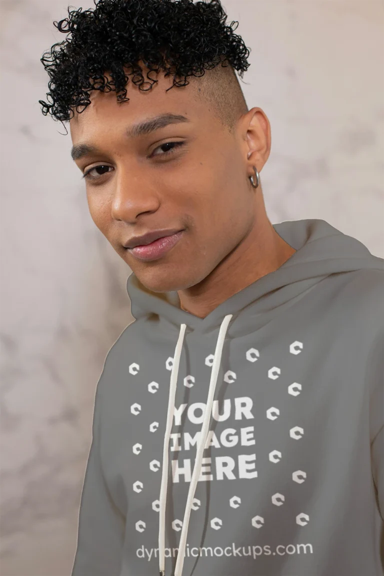 Man Wearing Gray Hoodie Mockup Front View Template