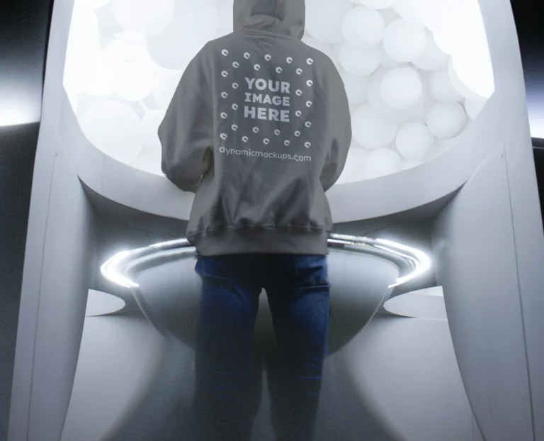 Man Wearing Gray Hoodie Mockup Back View Template