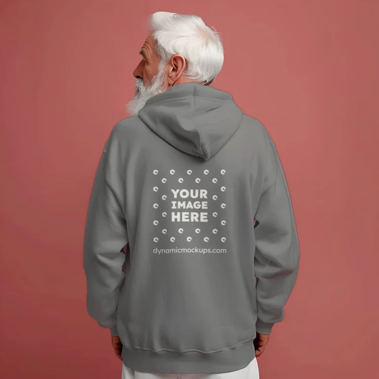 Man Wearing Gray Hoodie Mockup Back View Template