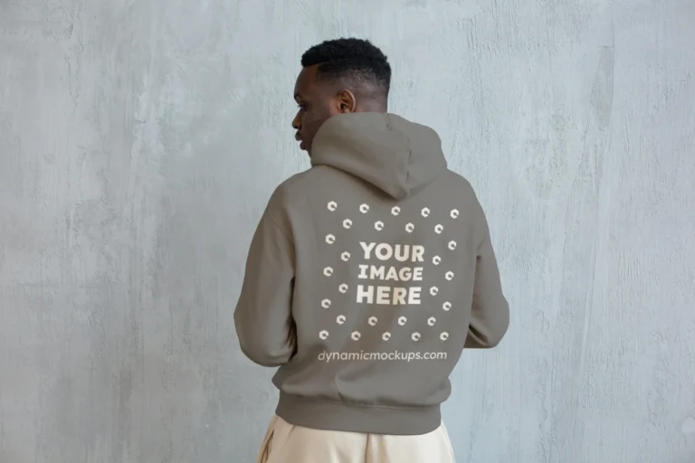 Man Wearing Gray Hoodie Mockup Back View Template
