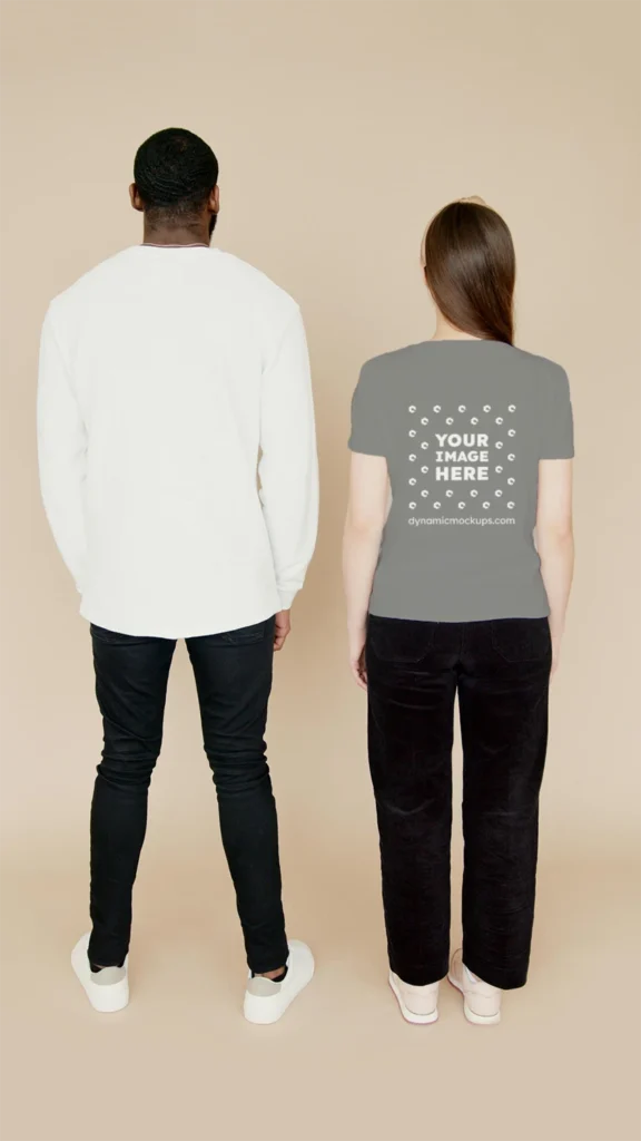 Man Wearing Gray T-shirt Mockup Back View Template