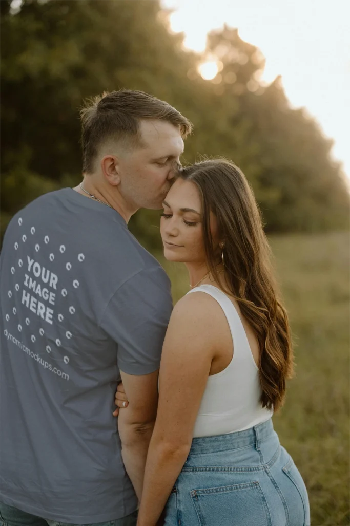 Man Wearing Gray T-shirt Mockup Back View Template