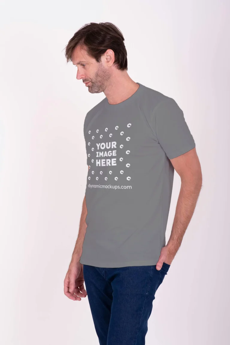 Man Wearing Gray T-shirt Mockup Front View Template