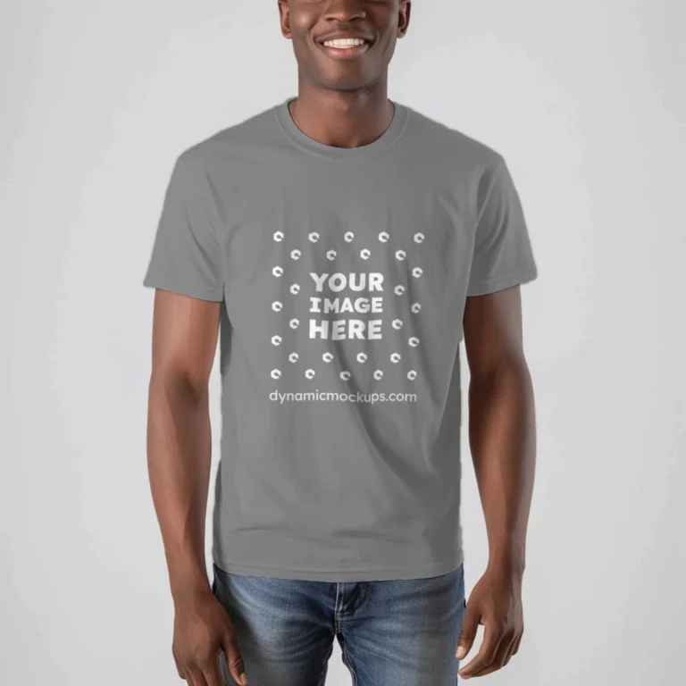 Man Wearing Gray T-shirt Mockup Front View Template