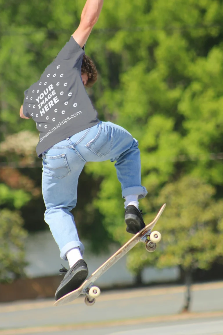 Man Wearing Gray T-shirt Mockup Back View Template