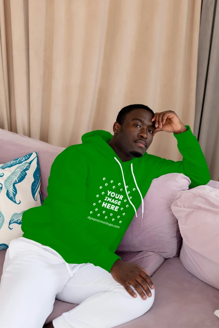 Man Wearing Green Hoodie Mockup Front View Template