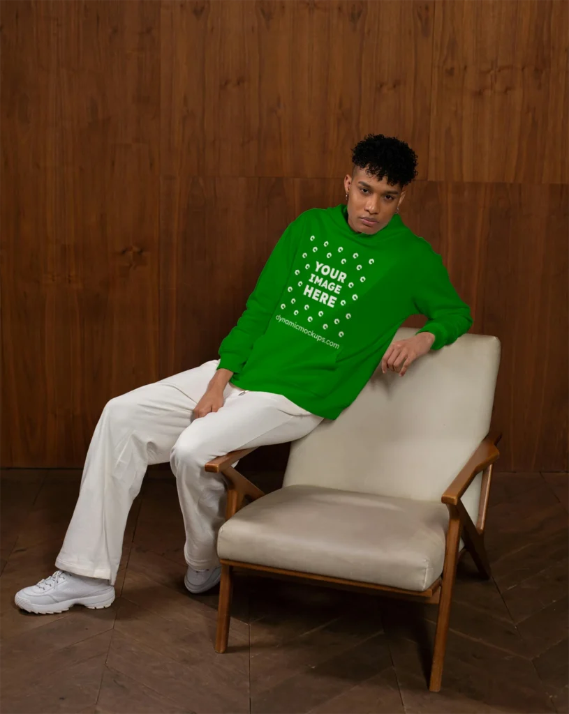 Man Wearing Green Hoodie Mockup Front View Template