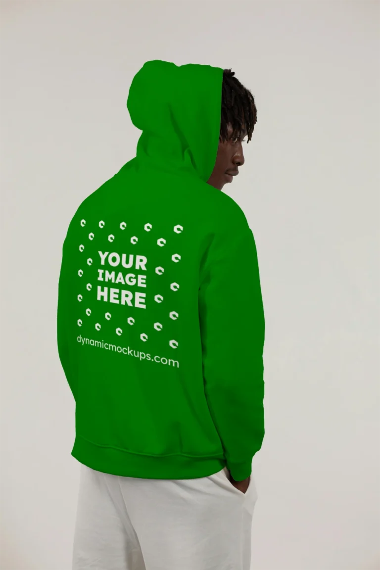 Man Wearing Green Hoodie Mockup Back View Template