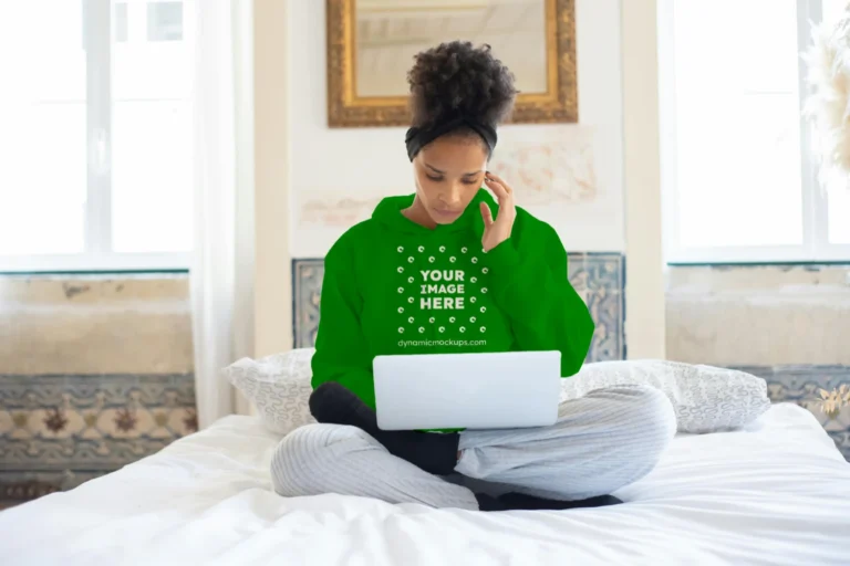 Man Wearing Green Hoodie Mockup Front View Template
