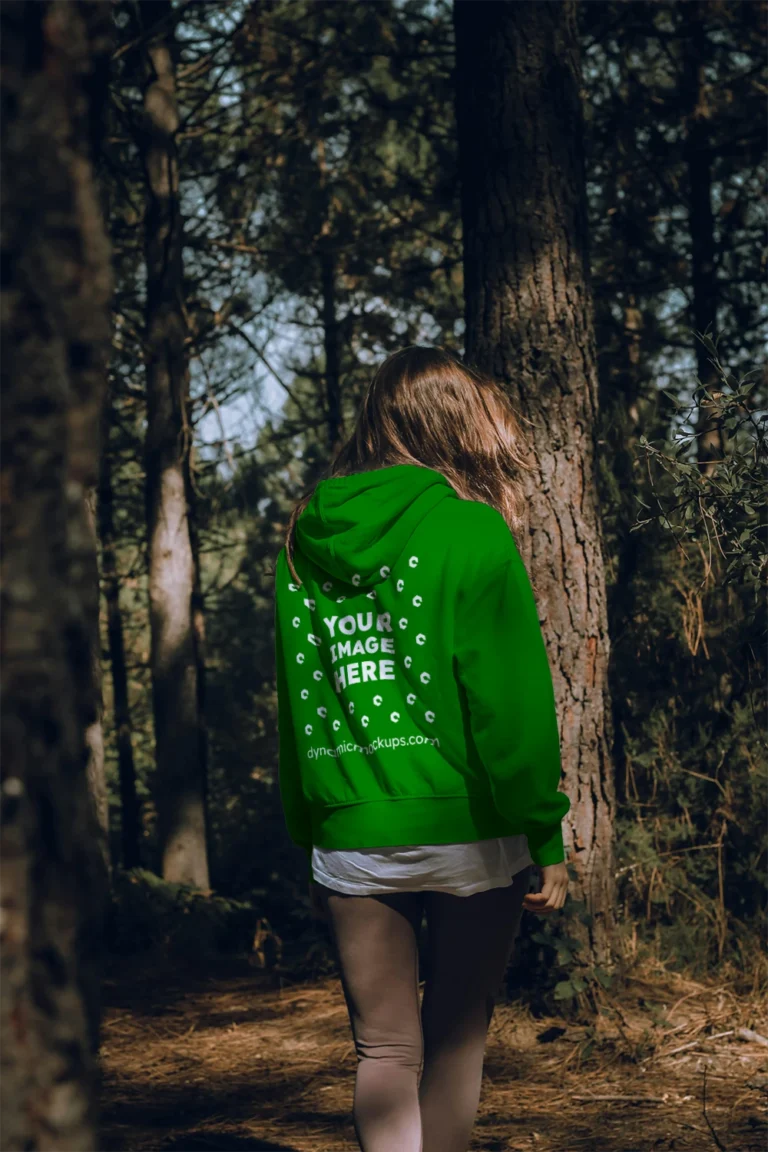 Man Wearing Green Hoodie Mockup Back View Template