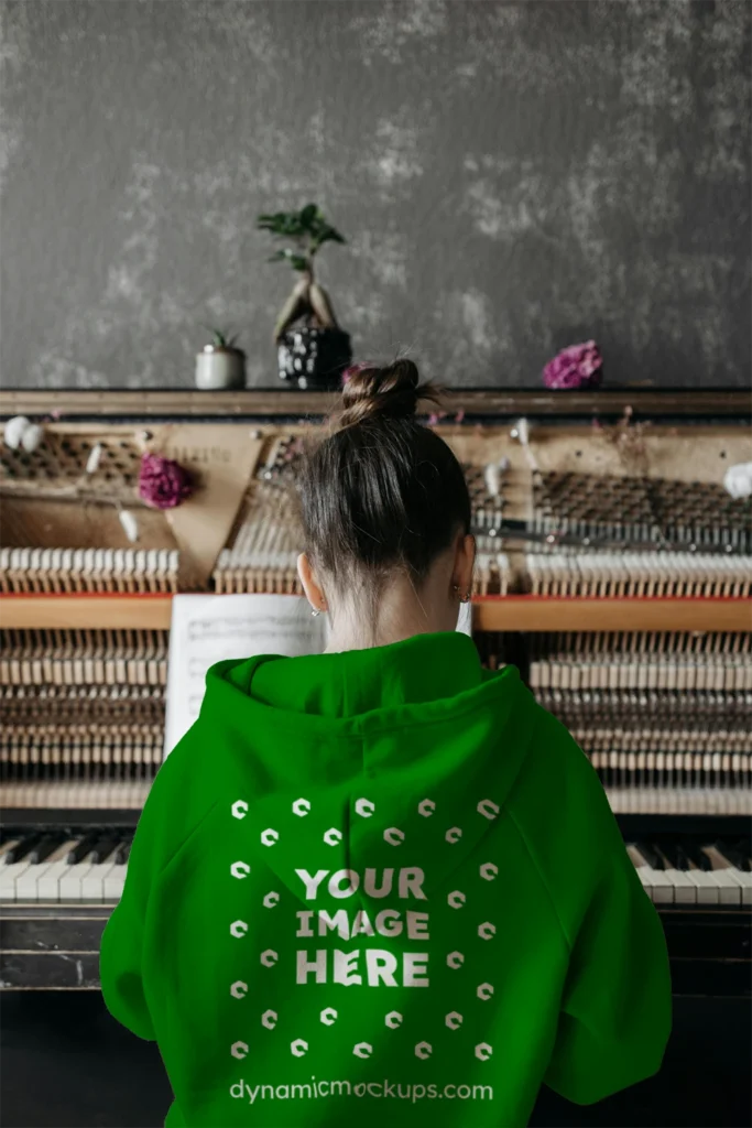 Man Wearing Green Hoodie Mockup Back View Template
