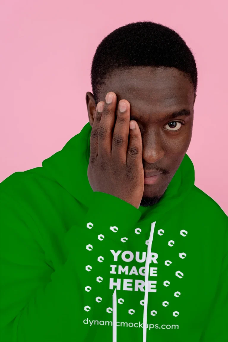 Man Wearing Green Hoodie Mockup Front View Template