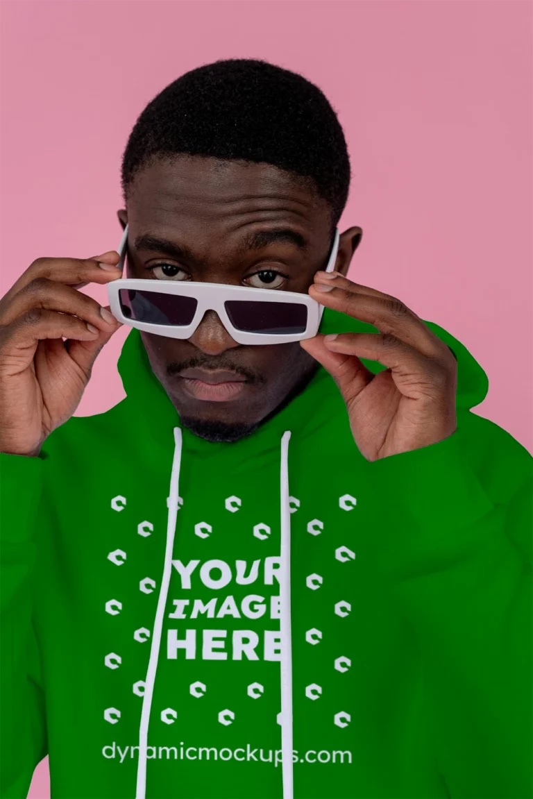 Man Wearing Green Hoodie Mockup Front View Template