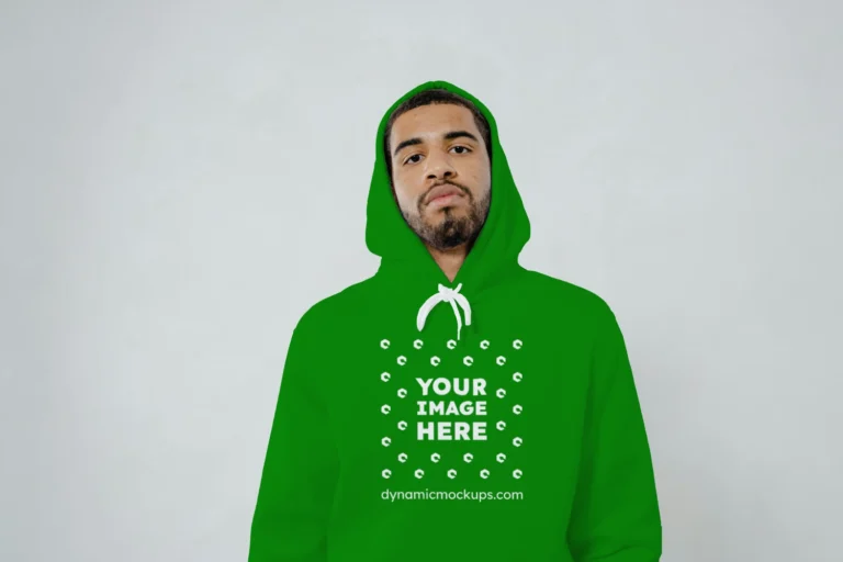 Man Wearing Green Hoodie Mockup Front View Template