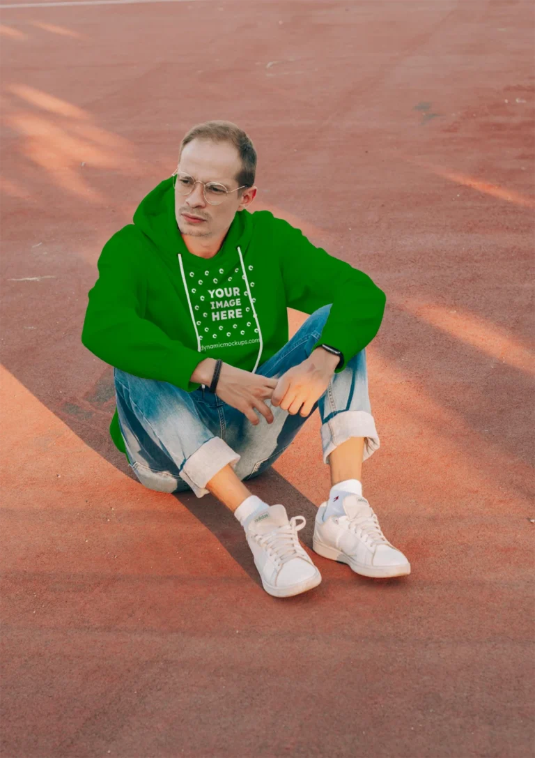 Man Wearing Green Hoodie Mockup Front View Template