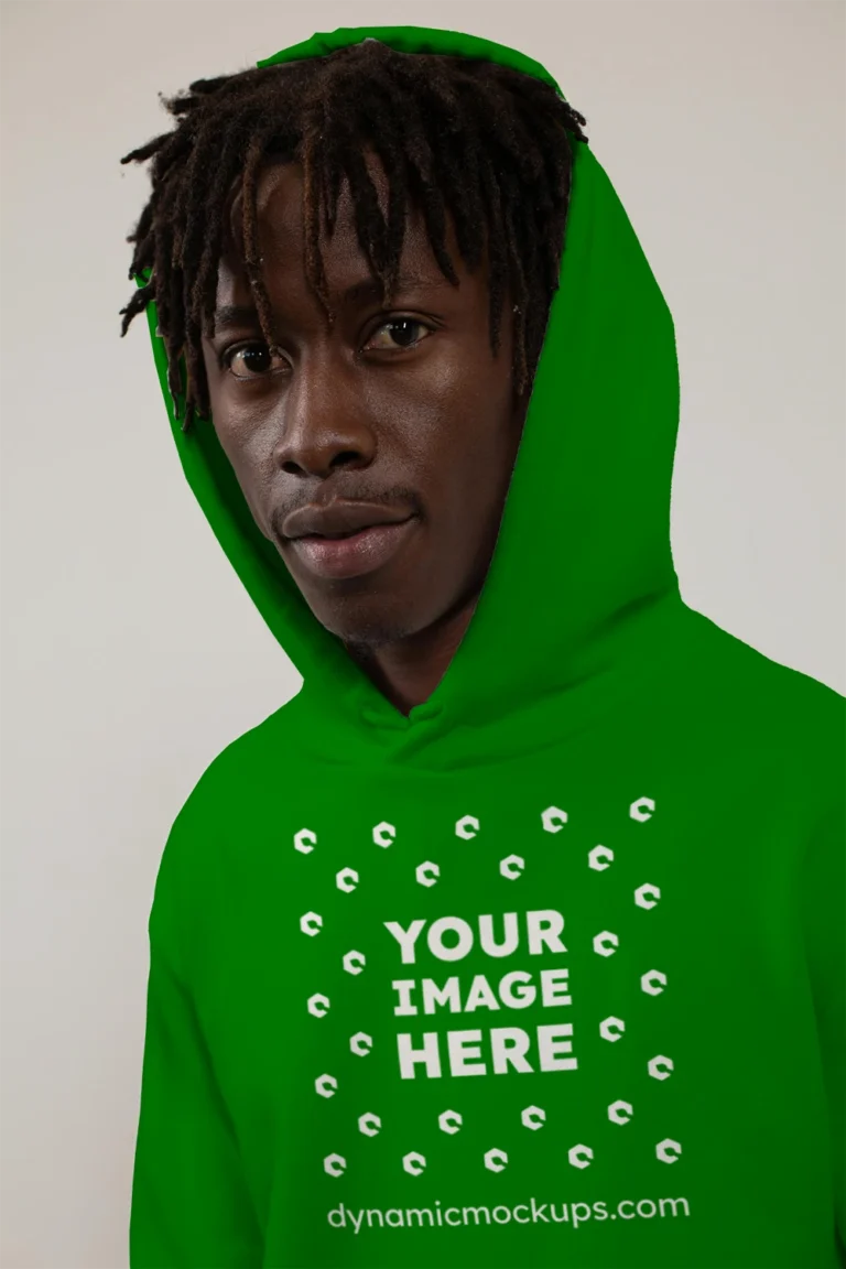 Man Wearing Green Hoodie Mockup Front View Template