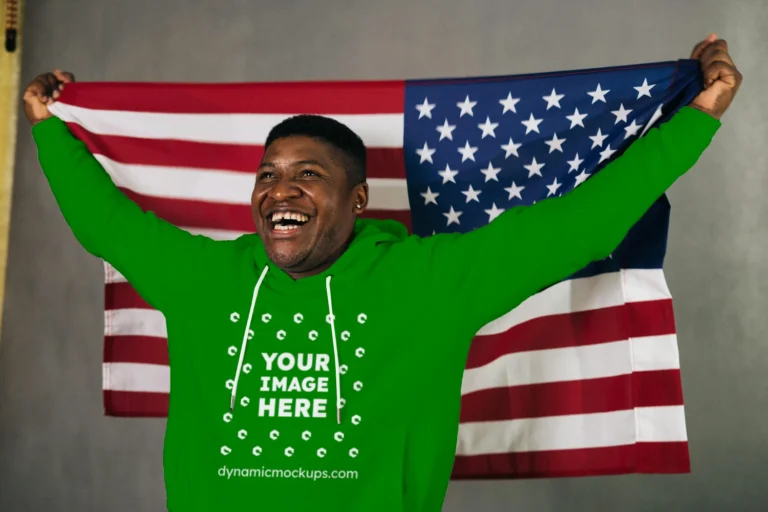 Man Wearing Green Hoodie Mockup Front View Template
