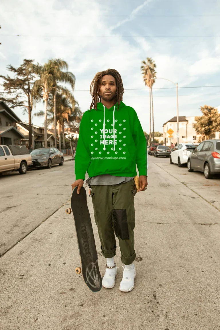 Man Wearing Green Hoodie Mockup Front View Template