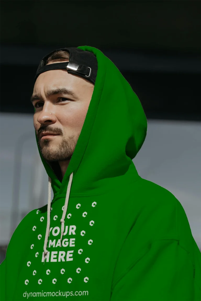 Man Wearing Green Hoodie Mockup Front View Template