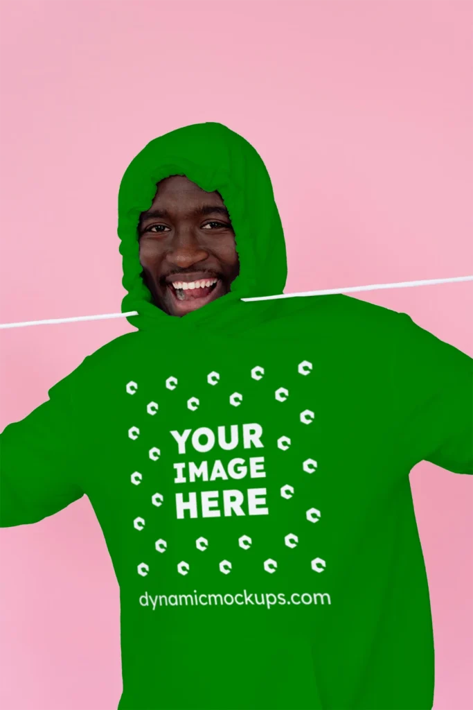 Man Wearing Green Hoodie Mockup Front View Template