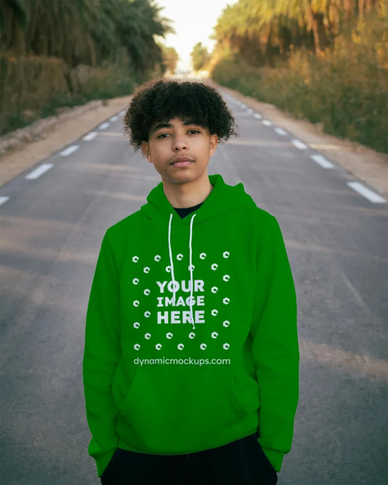 Man Wearing Green Hoodie Mockup Front View Template