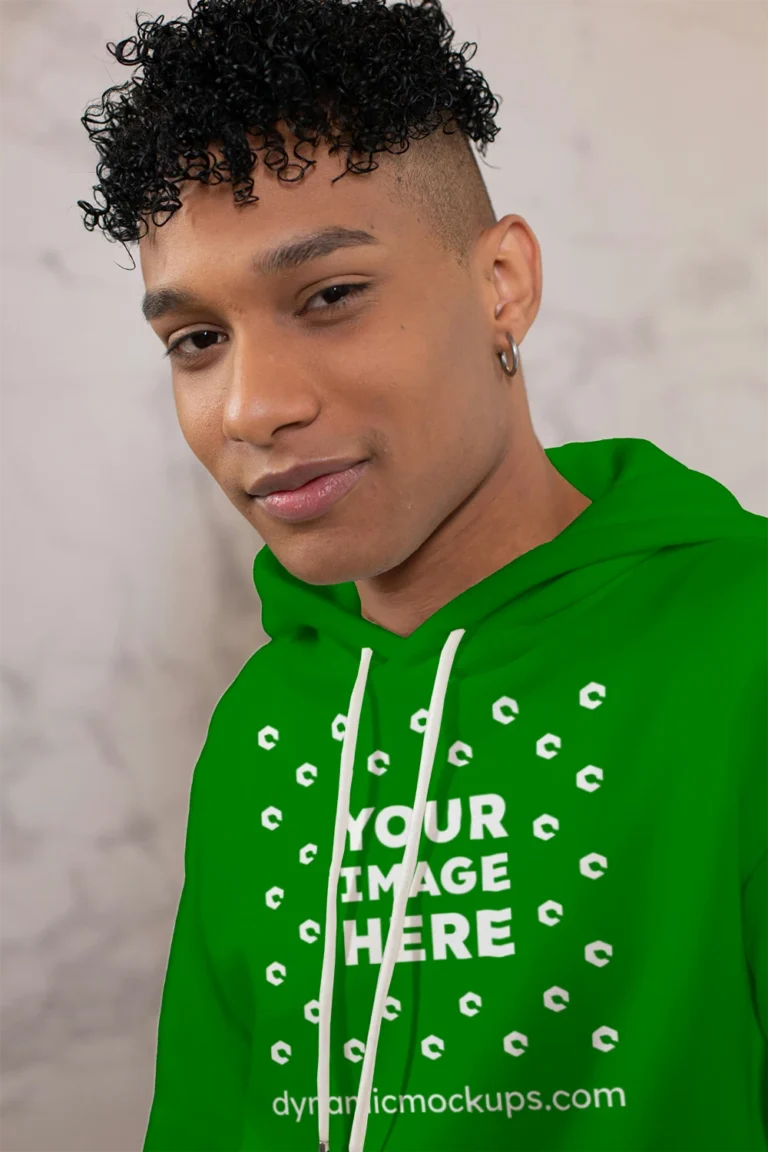 Man Wearing Green Hoodie Mockup Front View Template
