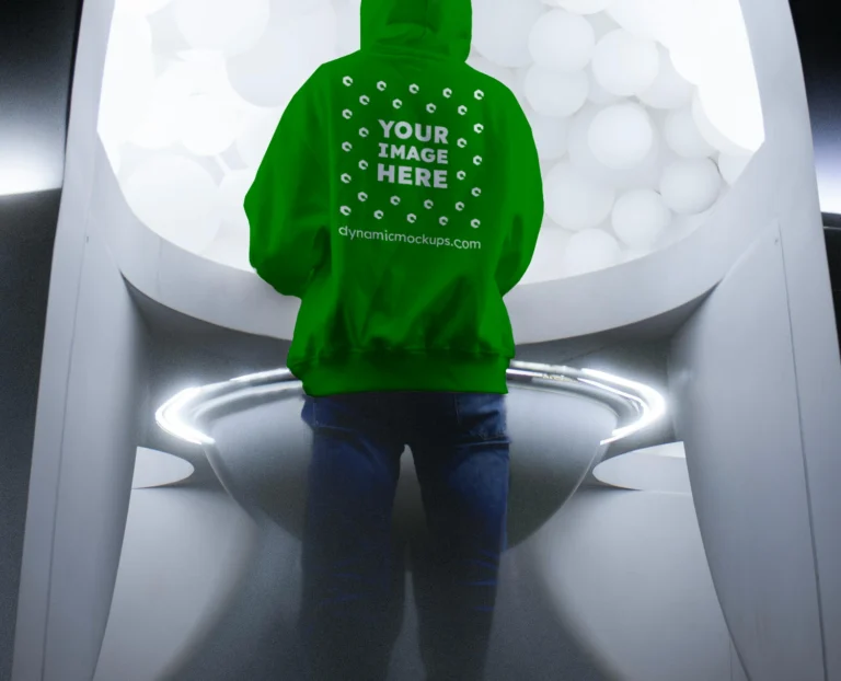 Man Wearing Green Hoodie Mockup Back View Template