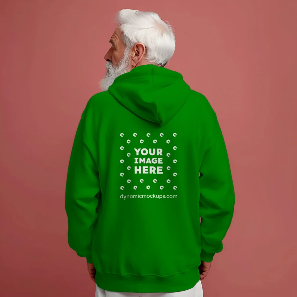 Man Wearing Green Hoodie Mockup Back View Template