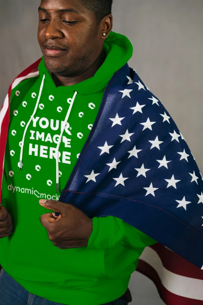 Man Wearing Green Hoodie Mockup Front View Template