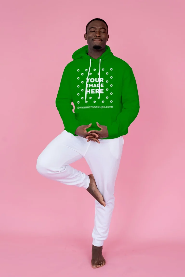 Man Wearing Green Hoodie Mockup Front View Template