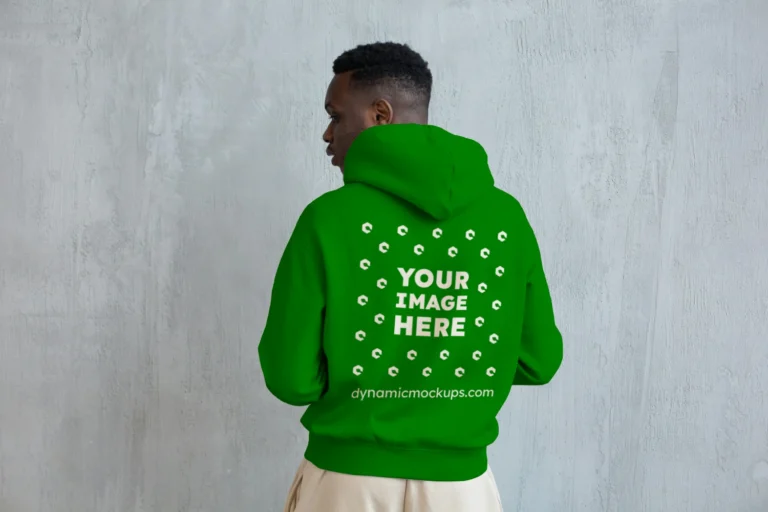 Man Wearing Green Hoodie Mockup Back View Template