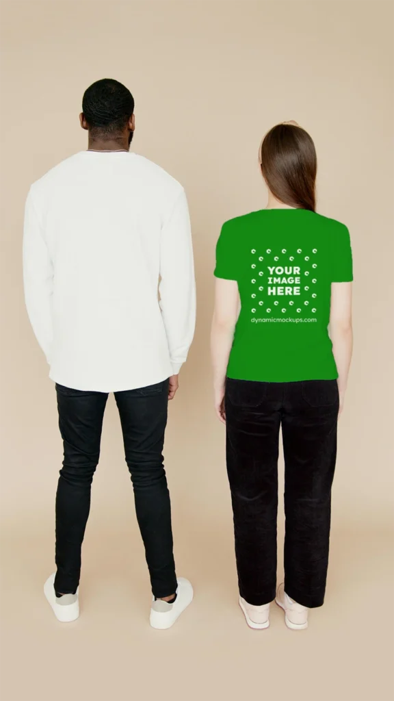 Man Wearing Green T-shirt Mockup Back View Template