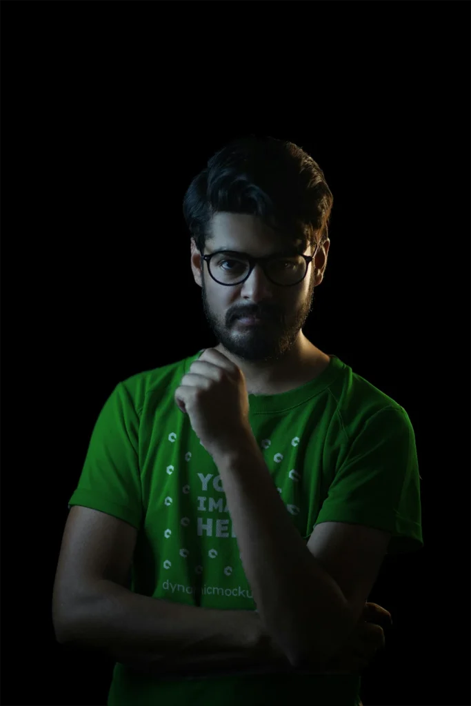 Man Wearing Green T-shirt Mockup Front View Template