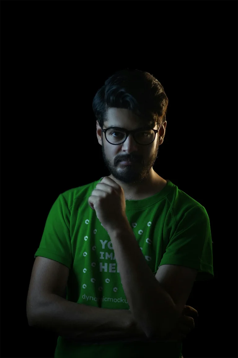 Man Wearing Green T-shirt Mockup Front View Template