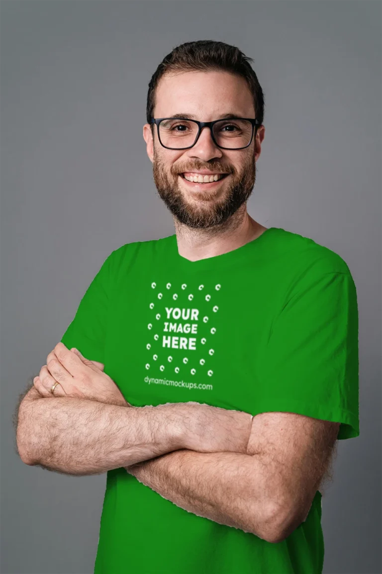 Man Wearing Green T-shirt Mockup Front View Template