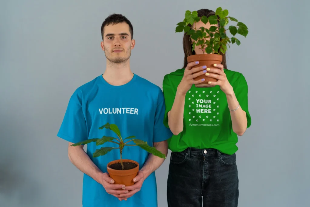 Man Wearing Green T-shirt Mockup Front View Template