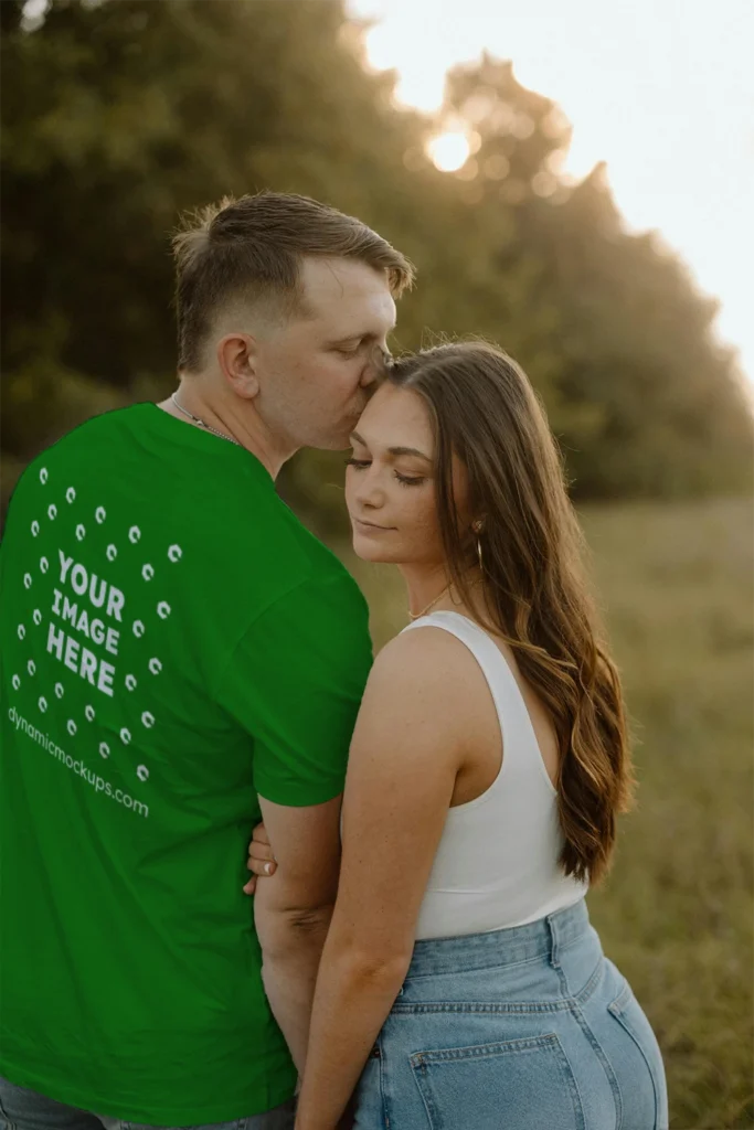 Man Wearing Green T-shirt Mockup Back View Template