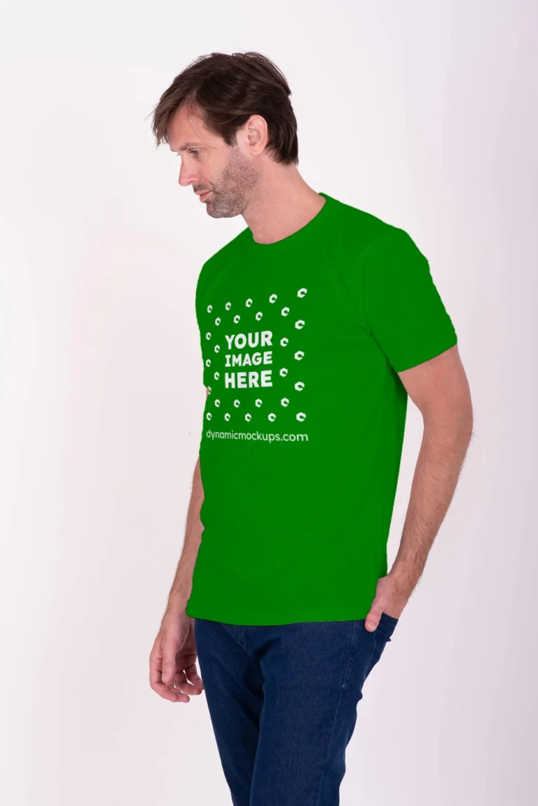 Man Wearing Green T-shirt Mockup Front View Template