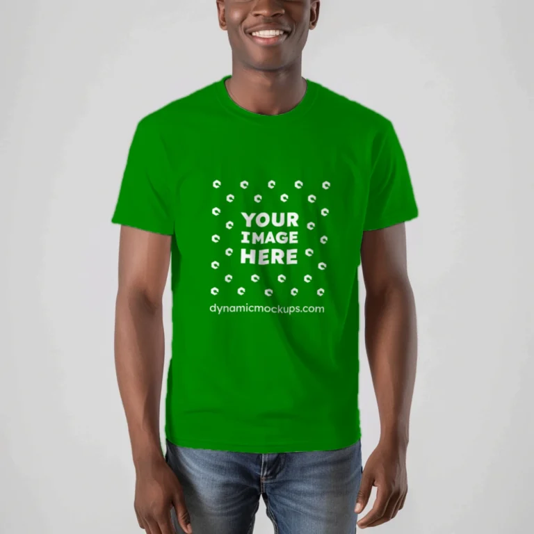 Man Wearing Green T-shirt Mockup Front View Template