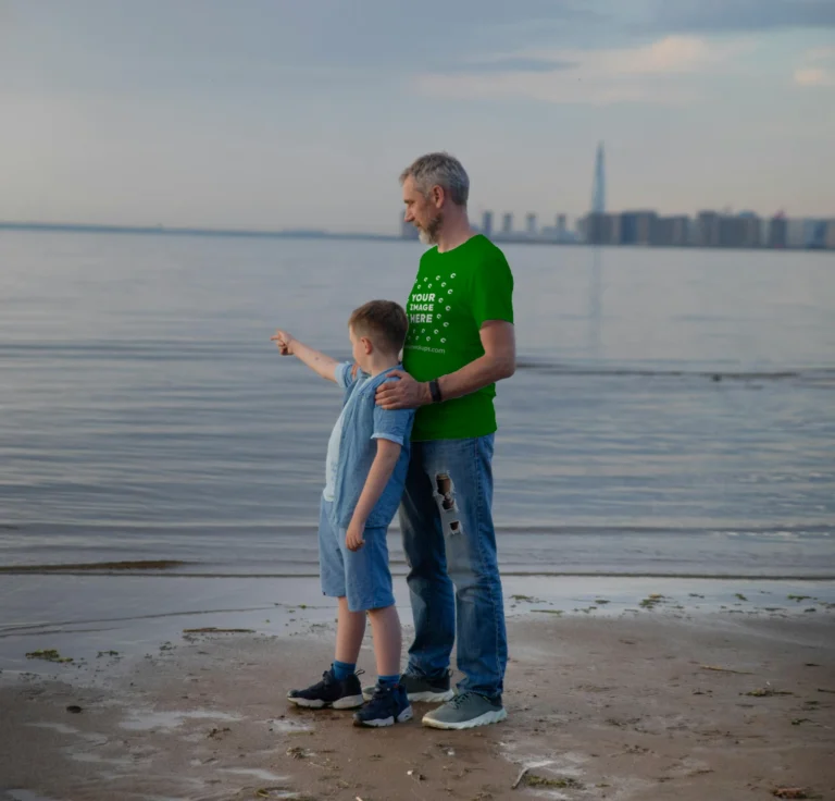Man Wearing Green T-shirt Mockup Front View Template